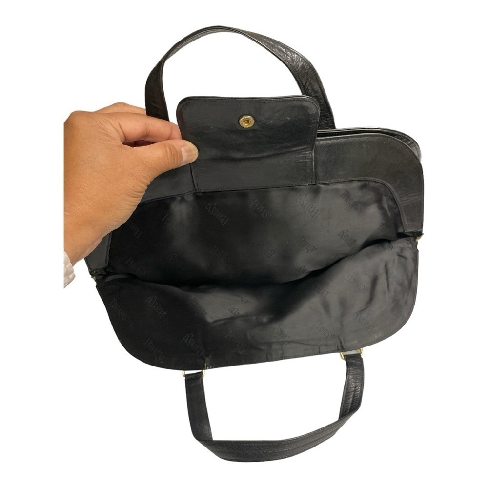 Vintage Pansy leather handbag with gold accents front pocket and zipper - Picture 7 of 11